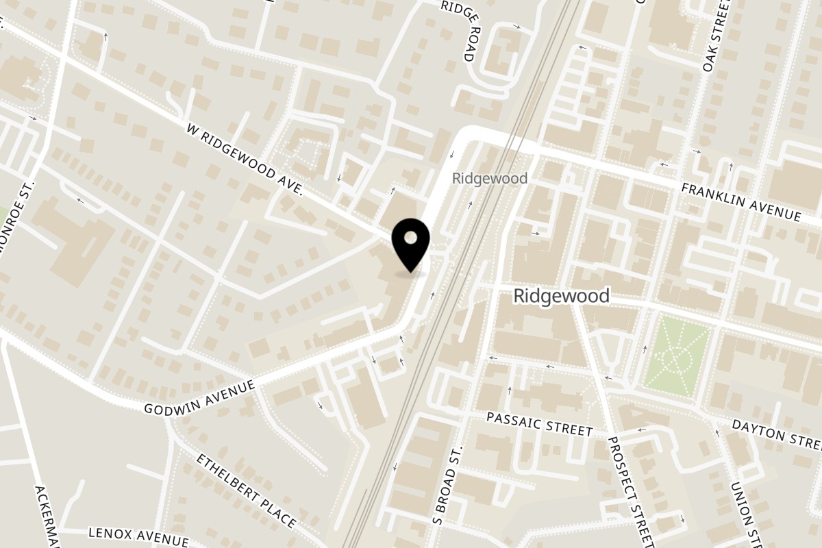 Map showing the location of Cravings Tapas Bistro on 8 Wilsey Square in Ridgewood